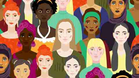 Women seamless patern. Vector illustration with women of different nationalities. International Women's Day, Women's Rights, Mother's Day. Female multiracial faces